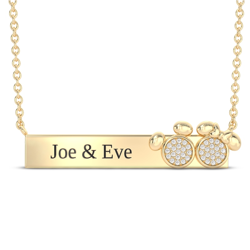 Disney Treasures Mickey & Minnie Mouse Diamond Necklace 1/15 ct tw 10K Yellow Gold 17"
