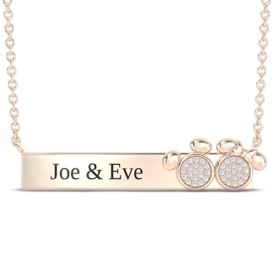 Disney Treasures Mickey & Minnie Mouse Diamond Necklace 1/15 ct tw 10K Rose Gold 17"