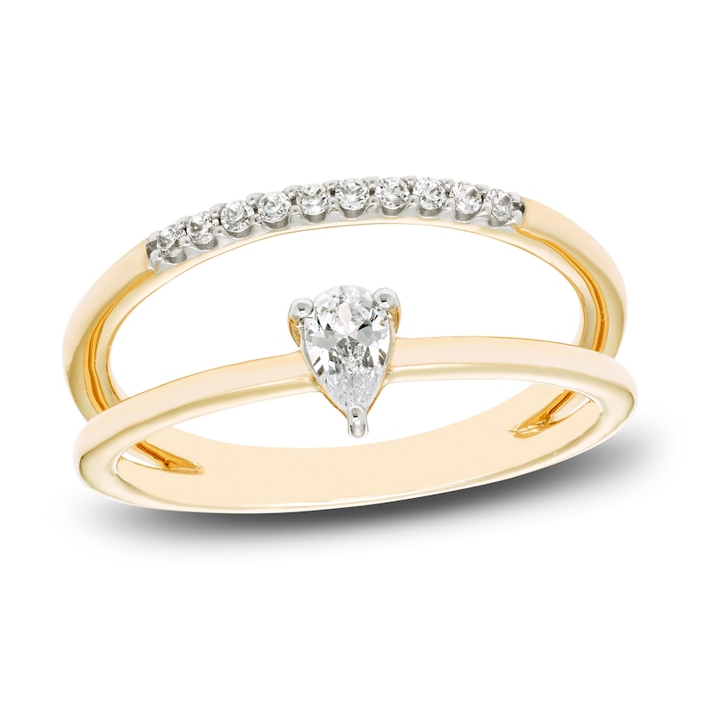 Diamond Double Cuff Ring 1/3 ct tw Pear-Shaped 10K Yellow Gold
