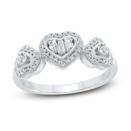 Diamond Heart Ring 1/3 ct tw Baguette & Round-cut 10K White Gold