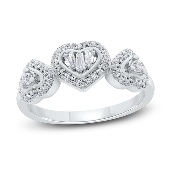 Diamond Heart Ring 1/3 ct tw Baguette & Round-cut 10K White Gold