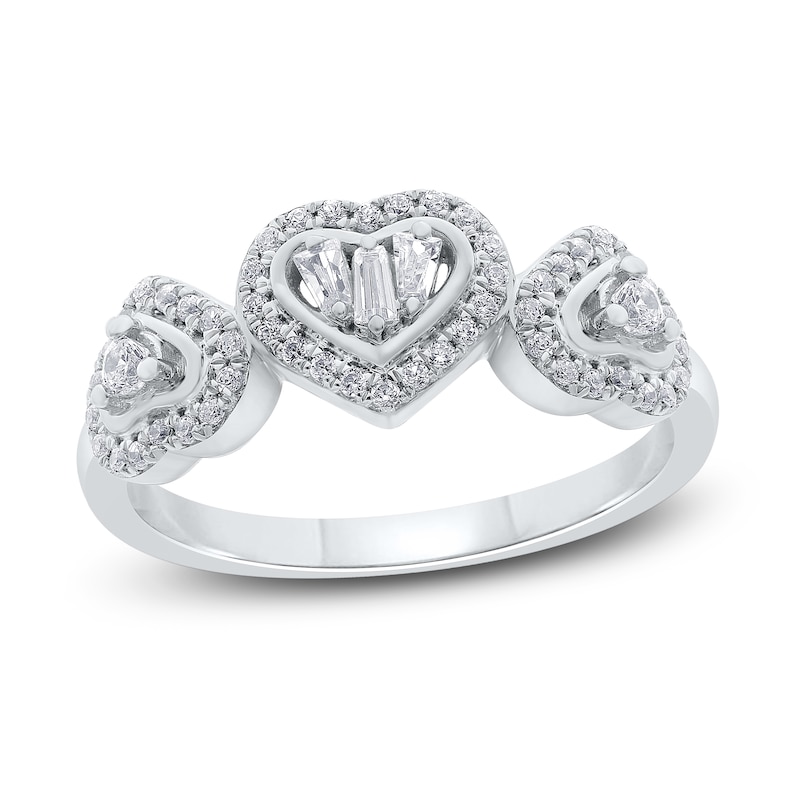 Main Image 1 of Diamond Heart Ring 1/3 ct tw Baguette & Round-cut 10K White Gold