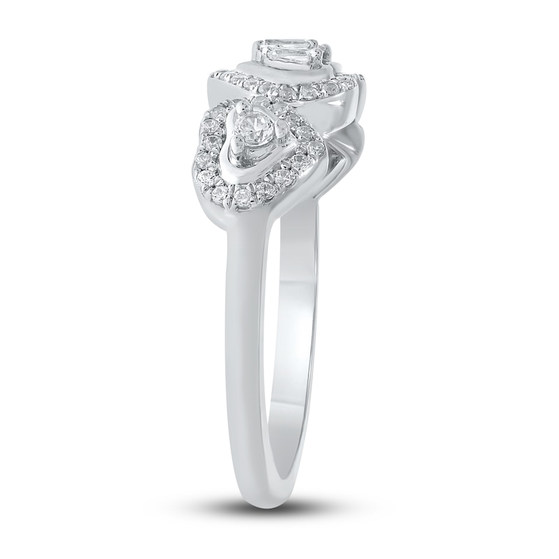 Diamond Heart Ring 1/3 ct tw Baguette & Round-cut 10K White Gold