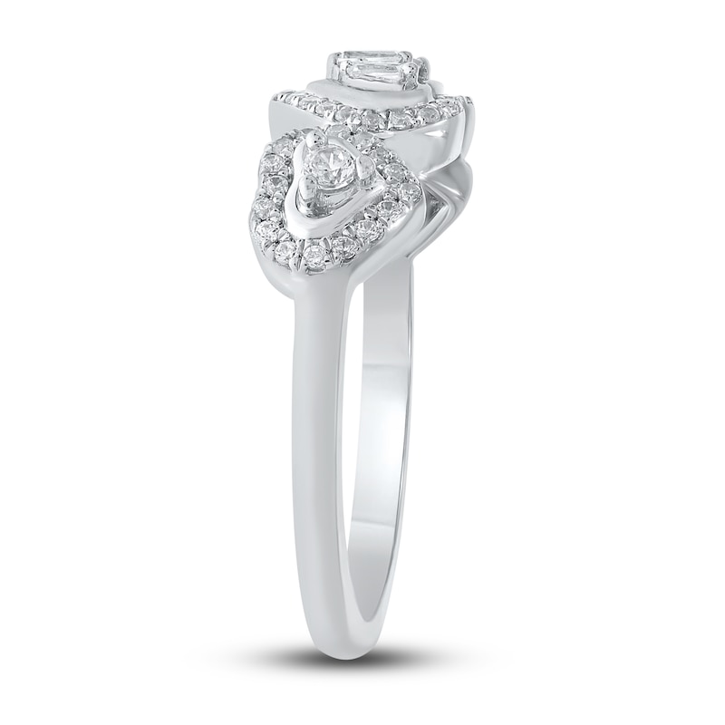 Main Image 2 of Diamond Heart Ring 1/3 ct tw Baguette & Round-cut 10K White Gold