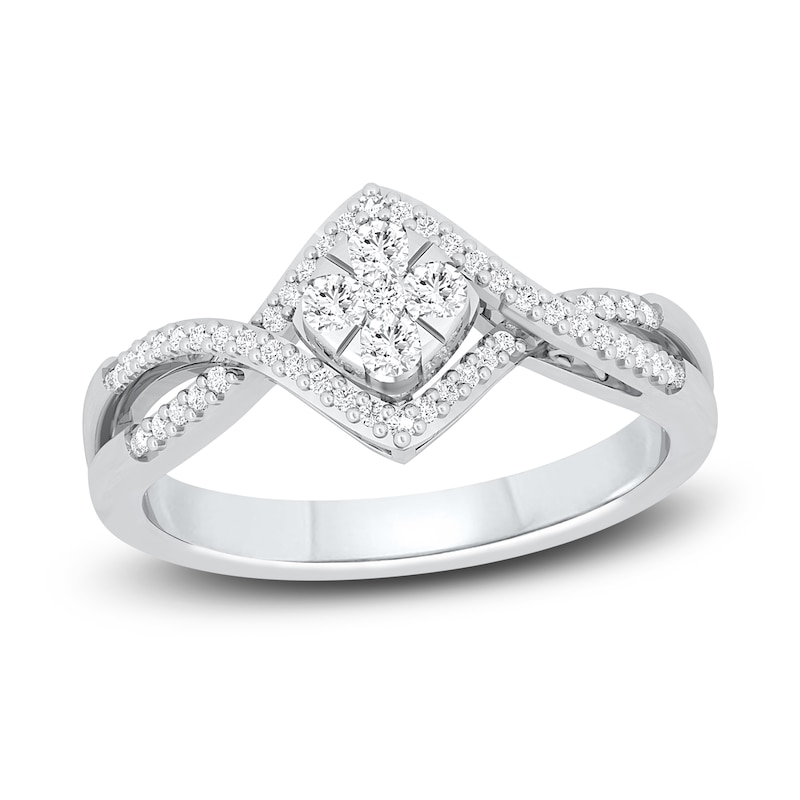 Main Image 1 of Diamond Cluster Ring 1/3 ct tw Round-cut 10K White Gold