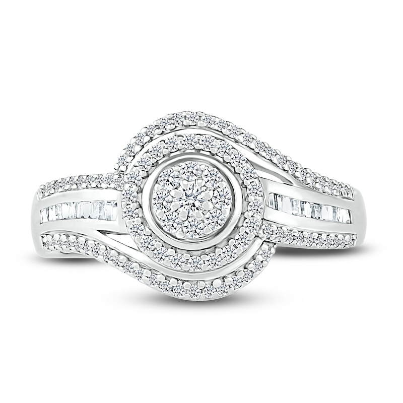Main Image 2 of Diamond Flower Ring 3/8 ct tw Round & Baguette-cut Sterling Silver