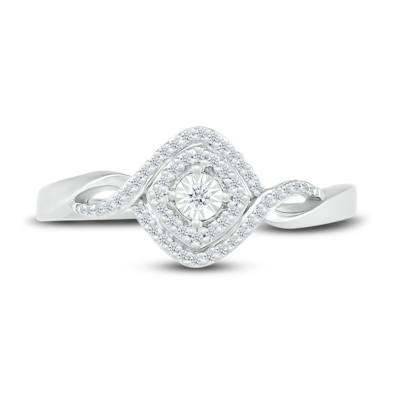 Diamond Halo Promise Ring 1/8 ct tw Round-cut Sterling Silver
