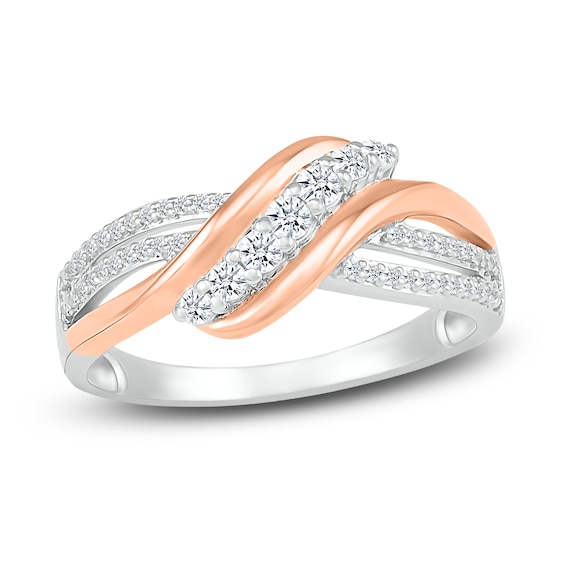Diamond Bypass Ring 1/3 ct tw Round-cut 10K Rose Gold & Sterling Silver