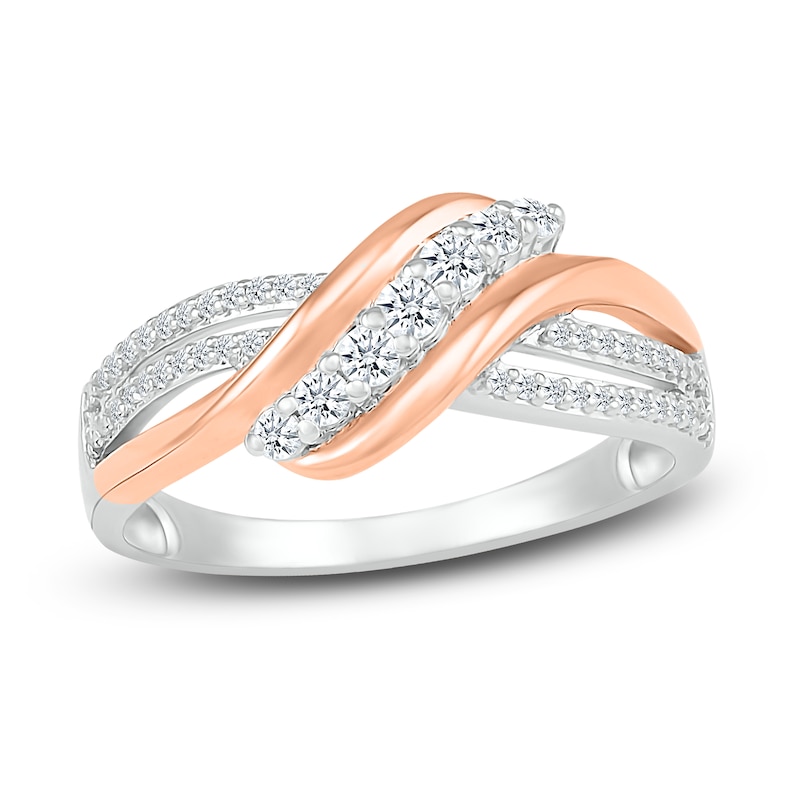Main Image 1 of Diamond Bypass Ring 1/3 ct tw Round-cut 10K Rose Gold & Sterling Silver