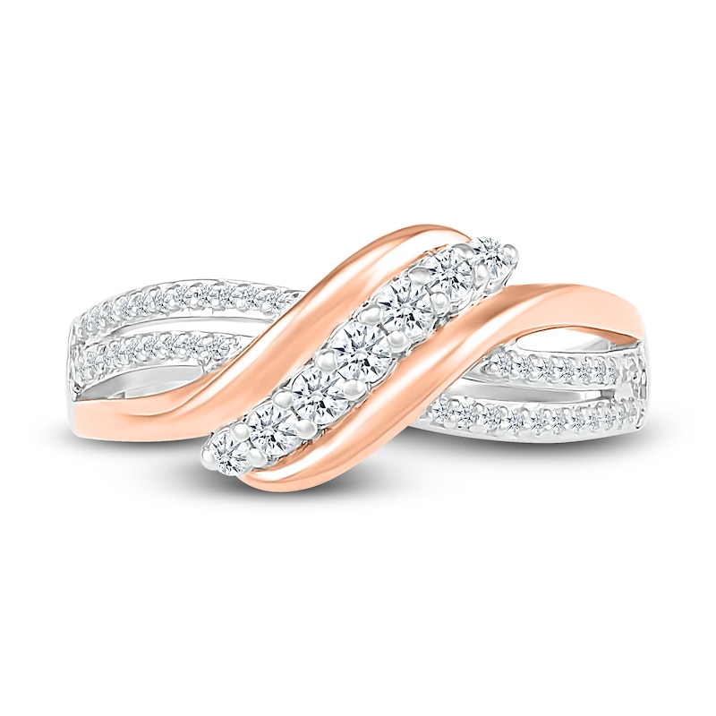 Main Image 2 of Diamond Bypass Ring 1/3 ct tw Round-cut 10K Rose Gold & Sterling Silver