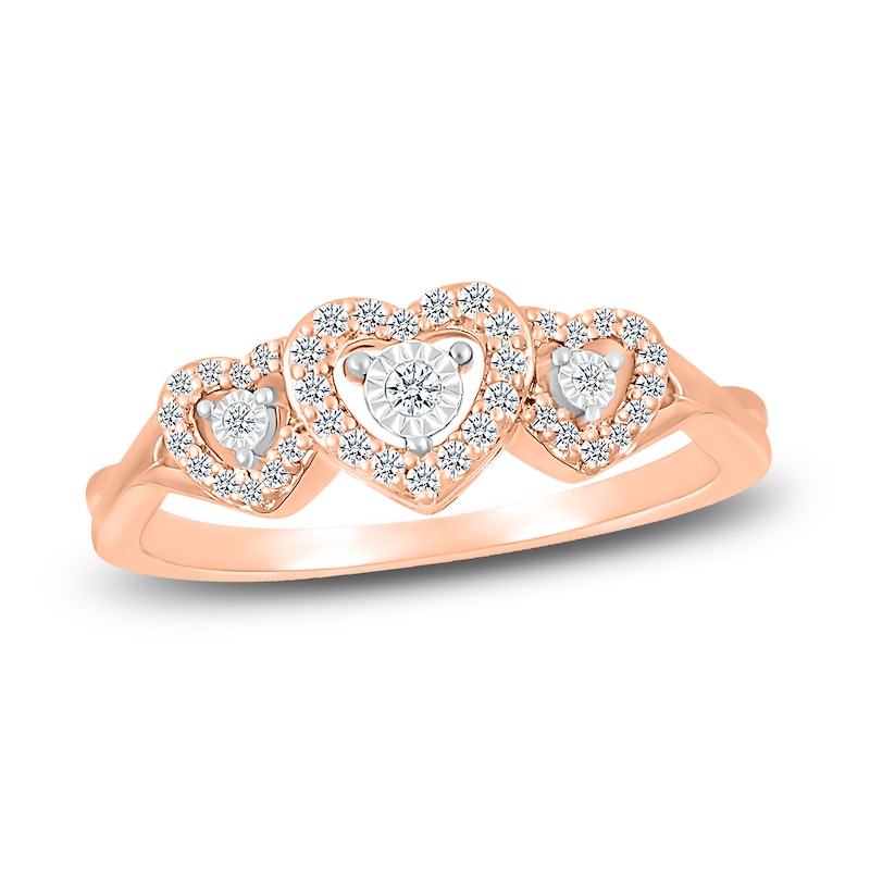 Main Image 1 of Diamond Three Heart Ring 1/6 ct tw Round-cut 10K Rose Gold