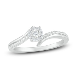 Diamond Halo Beaded Bypass Promise Ring 1/20 ct tw 10K White Gold