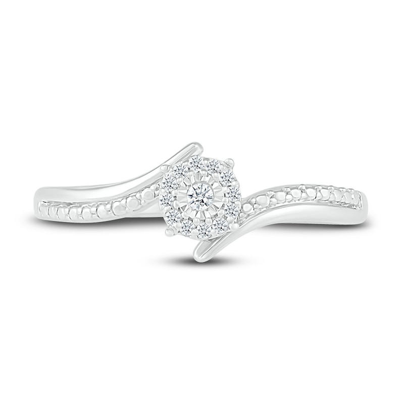 Main Image 2 of Diamond Halo Beaded Bypass Promise Ring 1/20 ct tw 10K White Gold