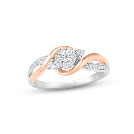 Diamond Bypass Ribbon Promise Ring 1/8 ct tw Sterling Silver & 10K Rose Gold