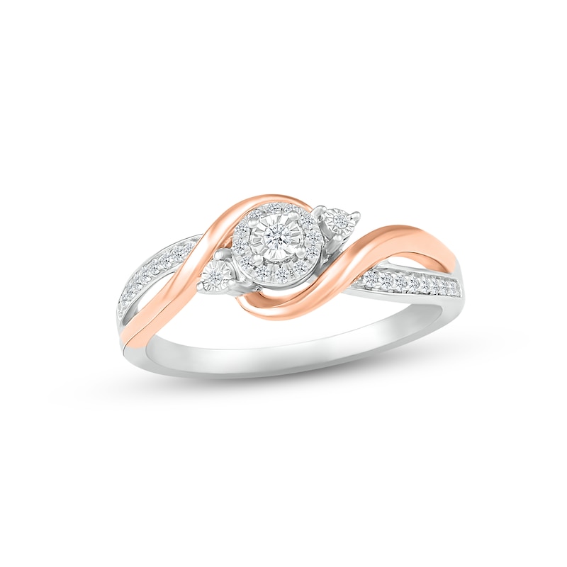 Main Image 1 of Diamond Bypass Ribbon Promise Ring 1/8 ct tw Sterling Silver & 10K Rose Gold