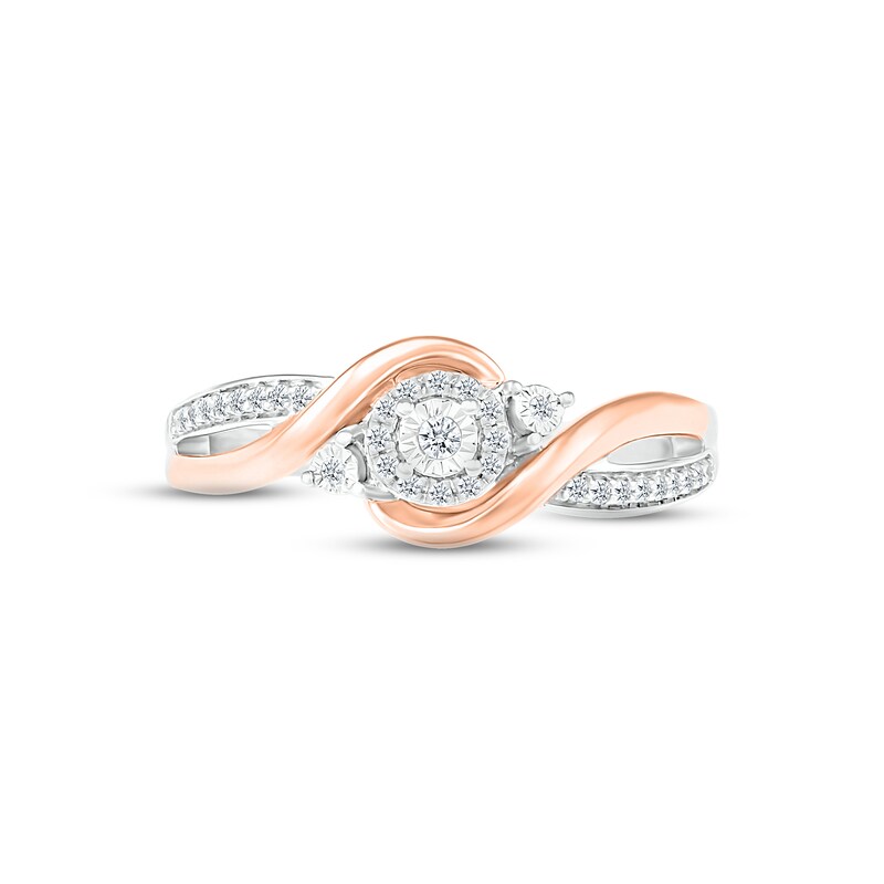 Main Image 2 of Diamond Bypass Ribbon Promise Ring 1/8 ct tw Sterling Silver & 10K Rose Gold