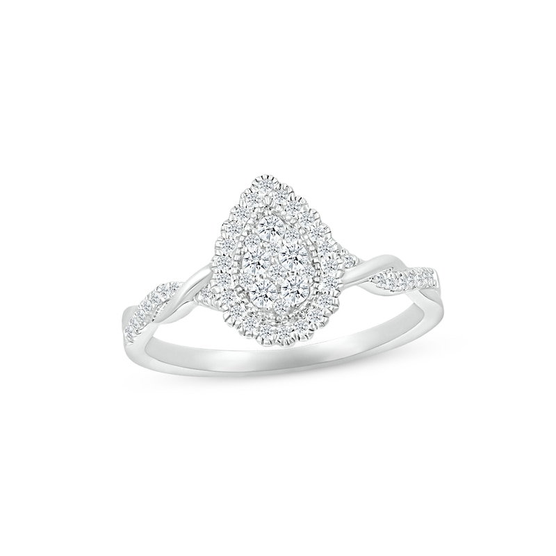 Main Image 1 of Multi-Diamond Pear-Shaped Halo Promise Ring 1/4 ct tw 10K White Gold