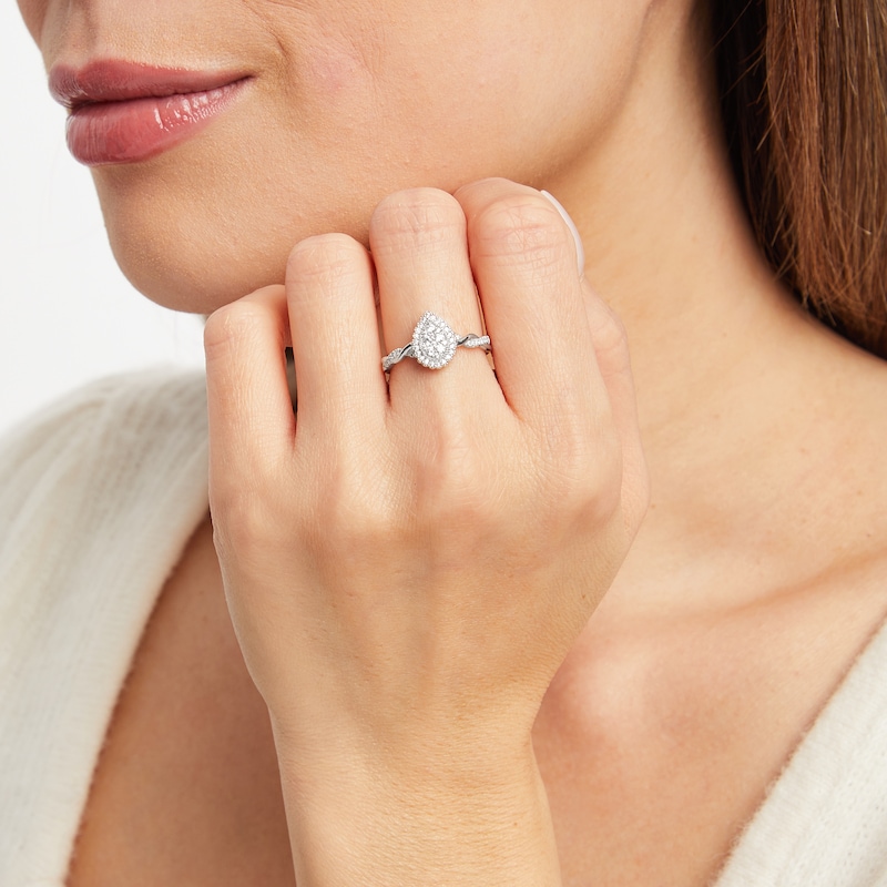 Main Image 3 of Multi-Diamond Pear-Shaped Halo Promise Ring 1/4 ct tw 10K White Gold
