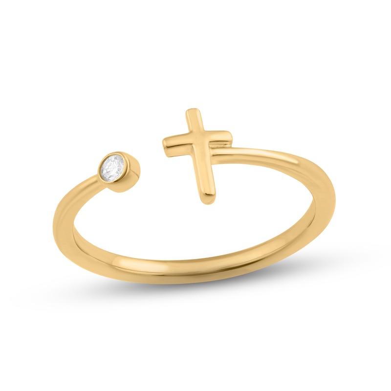 Diamond Accent Cross Ring 10K Yellow Gold