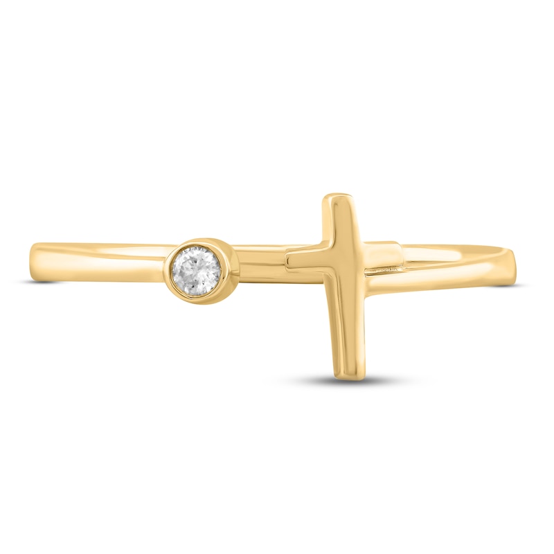 Diamond Accent Cross Ring 10K Yellow Gold