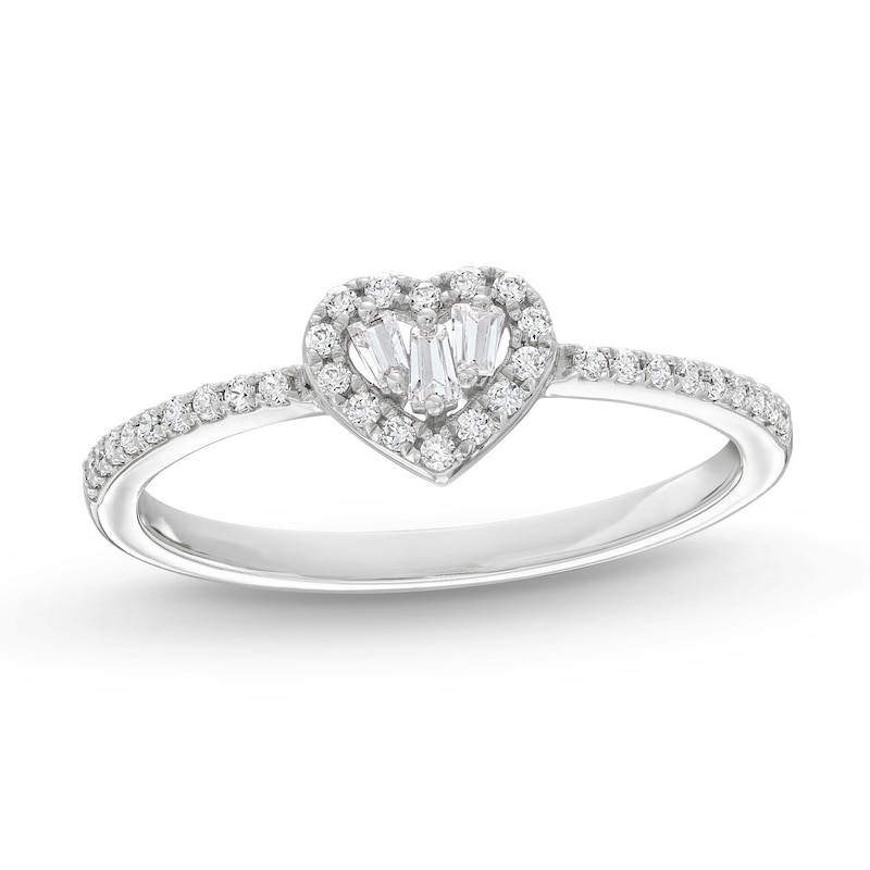Main Image 1 of Baguette & Round-Cut Multi-Diamond Heart Promise Ring 1/5 ct tw 10K White Gold