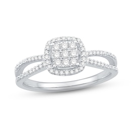 Multi-Diamond Cushion Halo Promise Ring 1/4 ct tw Sterling Silver