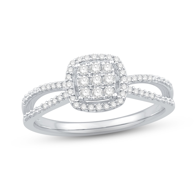 Main Image 1 of Multi-Diamond Cushion Halo Promise Ring 1/4 ct tw Sterling Silver