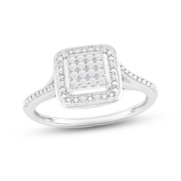 Multi-Diamond Cushion Halo Promise Ring 1/15 ct tw Sterling Silver