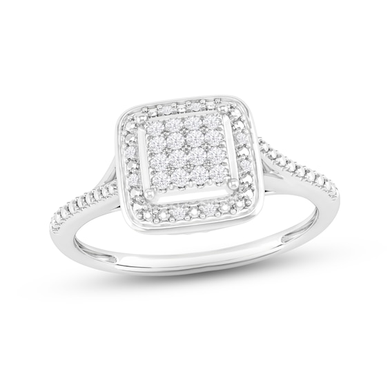 Multi-Diamond Cushion Halo Promise Ring 1/15 ct tw Sterling Silver