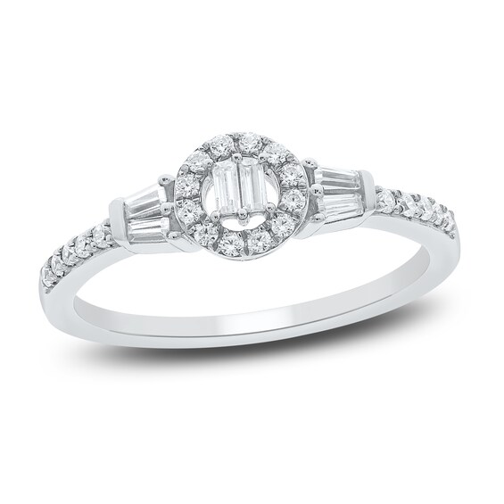 Baguette & Round-Cut Multi-Diamond Promise Ring 1/4 ct tw 10K White Gold