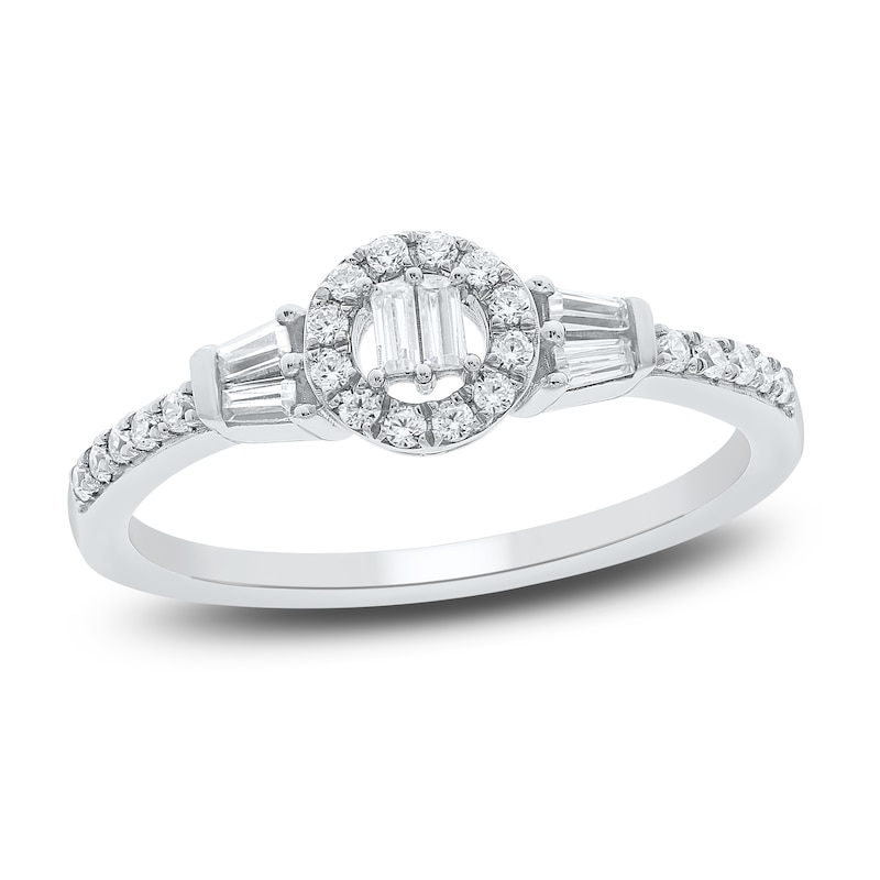 Main Image 1 of Baguette & Round-Cut Multi-Diamond Promise Ring 1/4 ct tw 10K White Gold