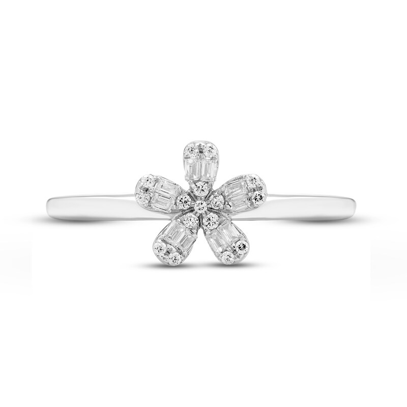 Main Image 3 of Diamond Flower Ring 1/8 ct tw Baguette & Round-cut 10K White Gold