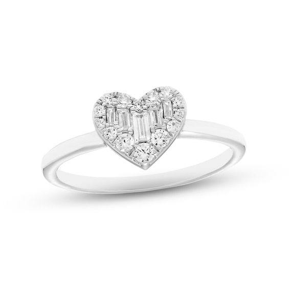Diamond Heart Ring 1/4 ct tw Baguette & Round-cut 10K White Gold