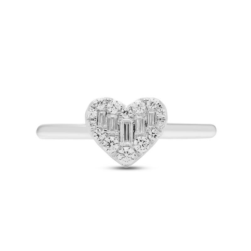 Main Image 3 of Diamond Heart Ring 1/4 ct tw Baguette & Round-cut 10K White Gold