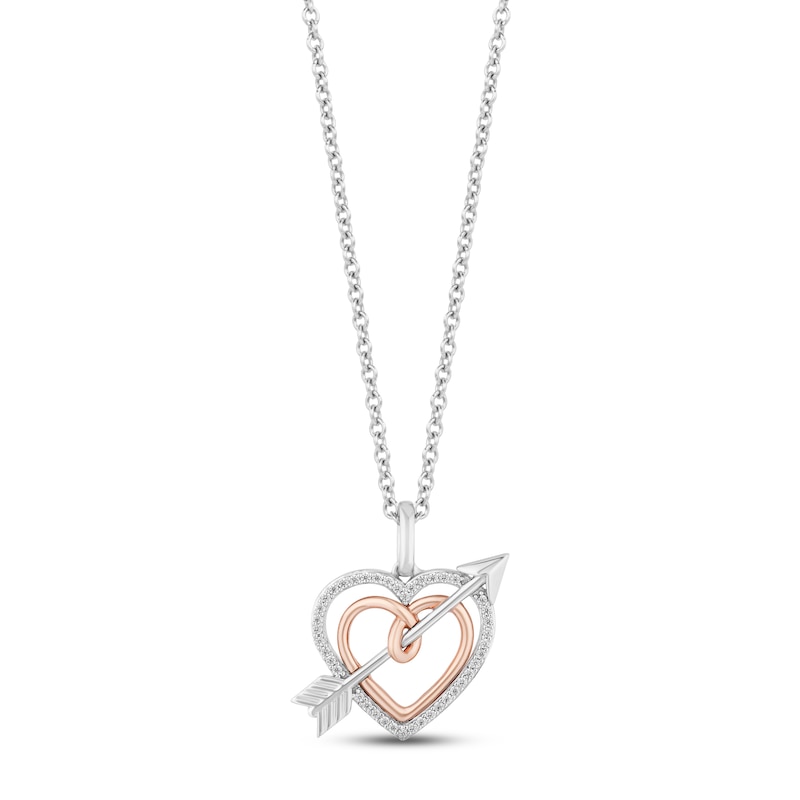 Hallmark Diamonds Heart & Arrow Necklace 1/10 ct tw Sterling Silver & 10K Rose Gold 18"
