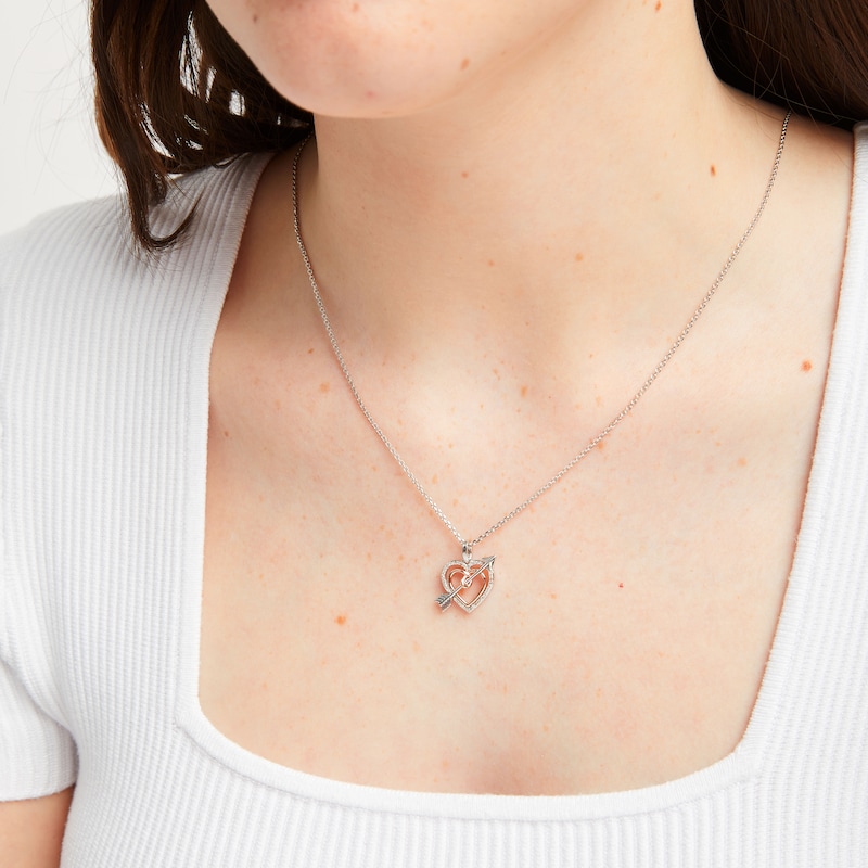 Main Image 2 of Hallmark Diamonds Heart & Arrow Necklace 1/10 ct tw Sterling Silver & 10K Rose Gold 18&quot;
