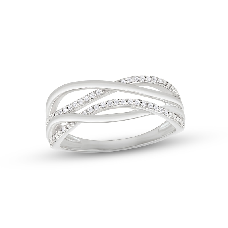 Main Image 1 of Diamond Wave Ring 1/10 ct tw Round-cut Sterling Silver