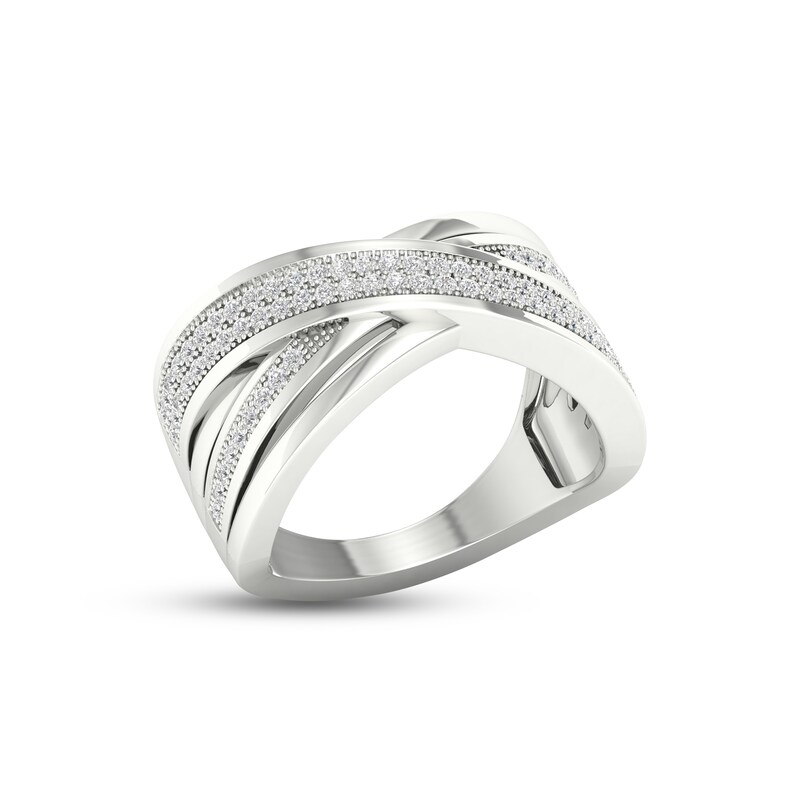Main Image 2 of Diamond Crisscross Ring 1/4 ct tw Round-cut Sterling Silver