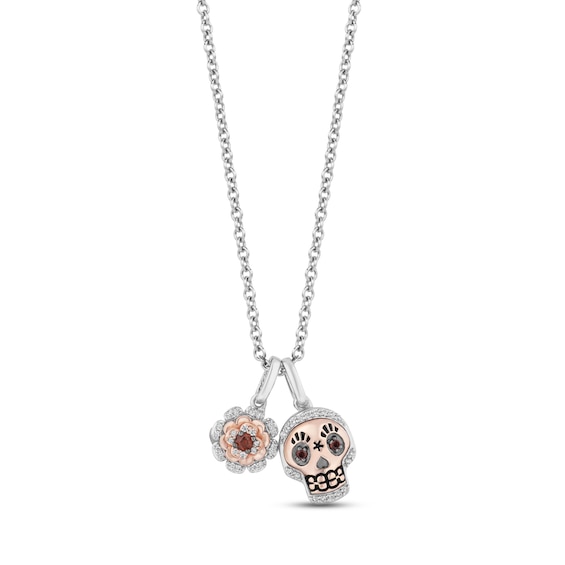 Disney Treasures Coco Garnet & Diamond Necklace 1/10 ct tw Sterling Silver & 10K Rose Gold 17