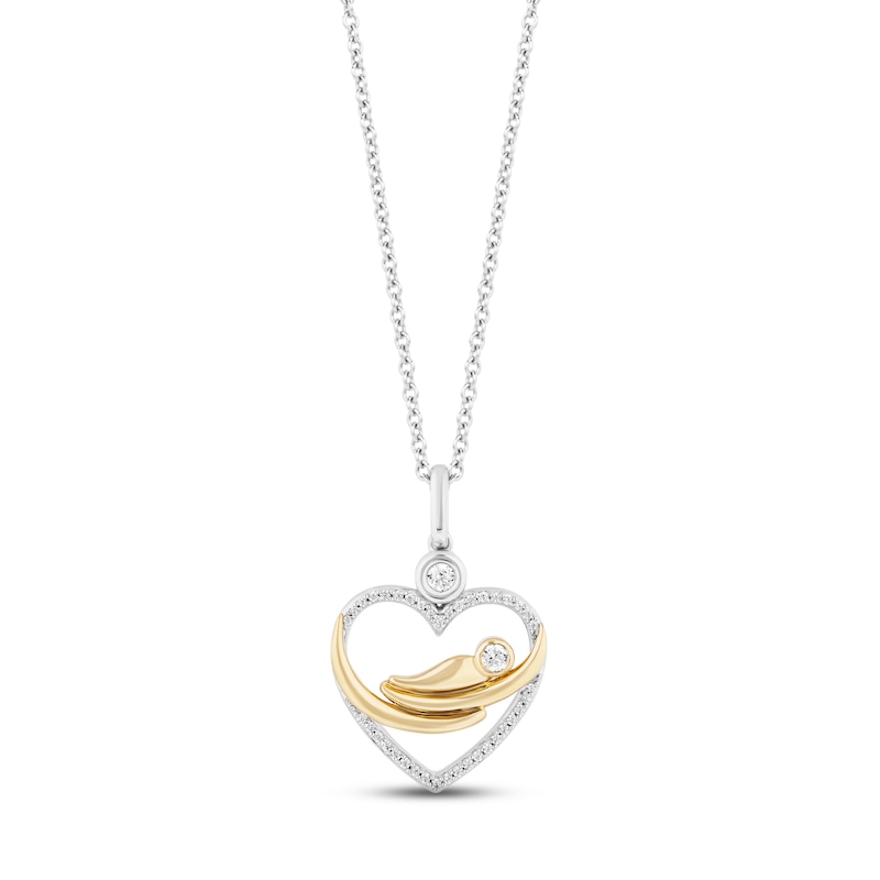 Main Image 1 of Hallmark Diamonds Mother & Baby Diamond Necklace 1/6 ct tw Sterling Silver & 10K Yellow Gold 18&quot;