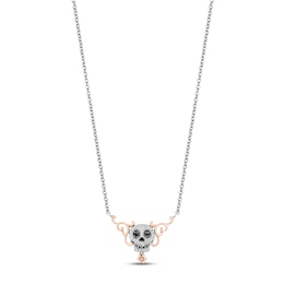 Disney Treasures Coco Black & White Diamond Sugar Skull Necklace 1/6 ct tw Sterling Silver & 10K Rose Gold 17&quot;