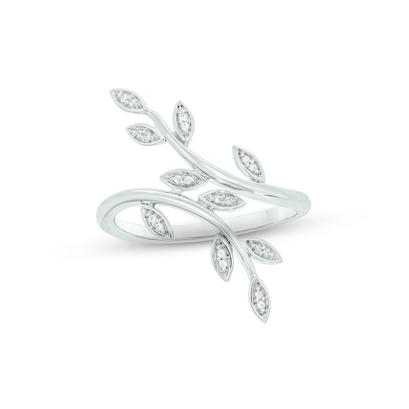 Main Image 1 of Diamond Leaf Ring 1/10 ct tw Round-cut Sterling Silver