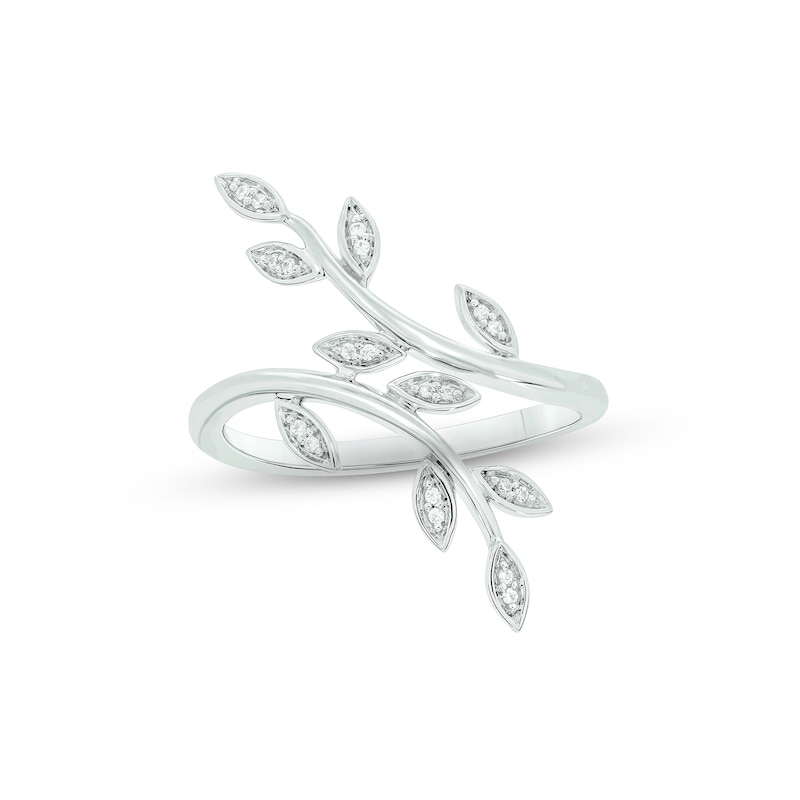 Diamond Leaf Ring 1/10 ct tw Round-cut Sterling Silver