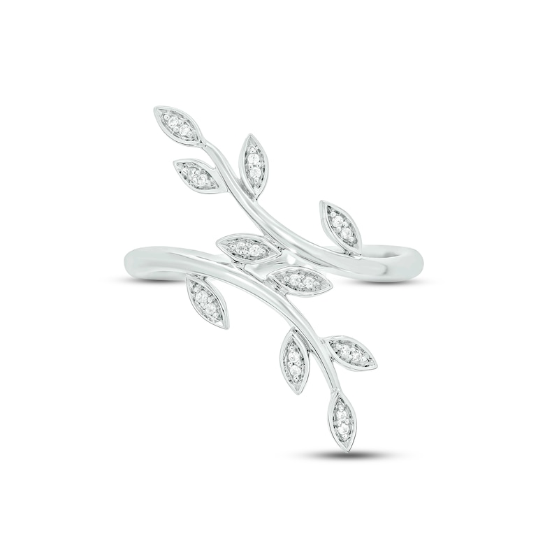 Diamond Leaf Ring 1/10 ct tw Round-cut Sterling Silver