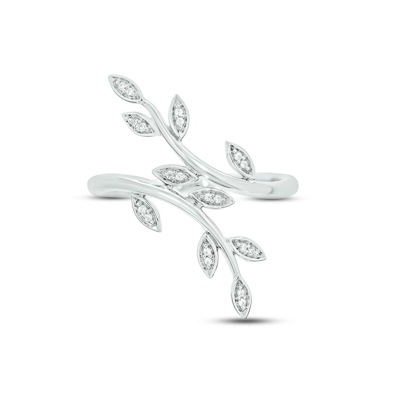 Diamond Leaf Ring 1/10 ct tw Round-cut Sterling Silver