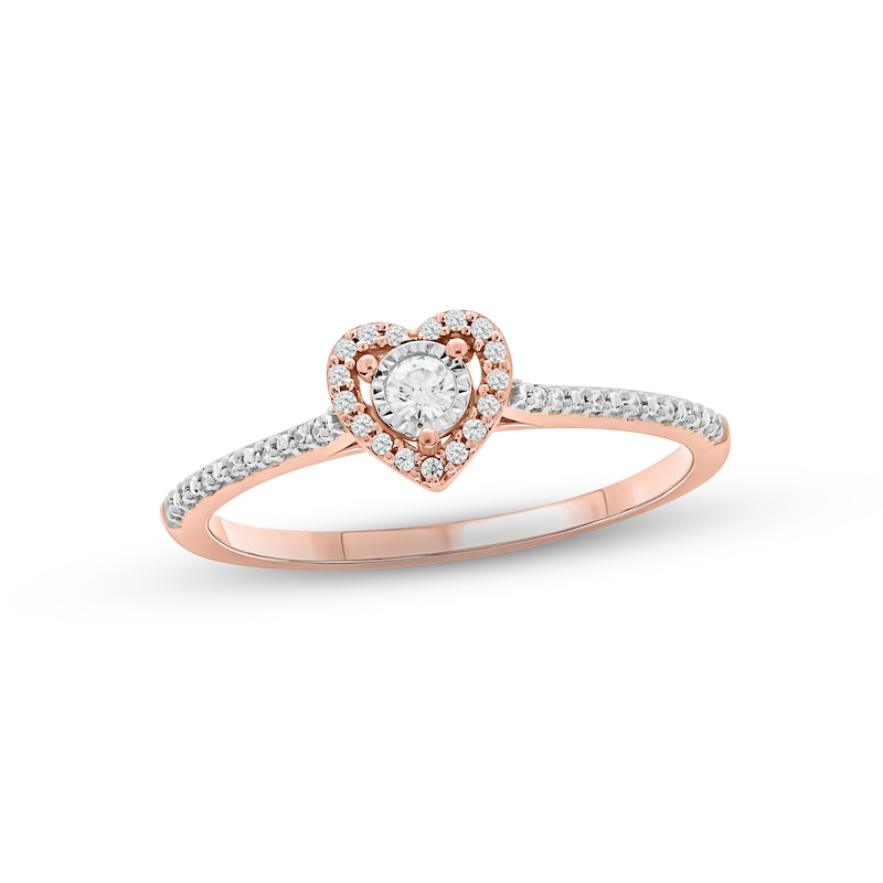 Main Image 1 of Diamond Heart Halo Promise Ring 1/6 ct tw 10K Rose Gold