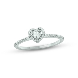 Diamond Heart Halo Promise Ring 1/6 ct tw 10K White Gold