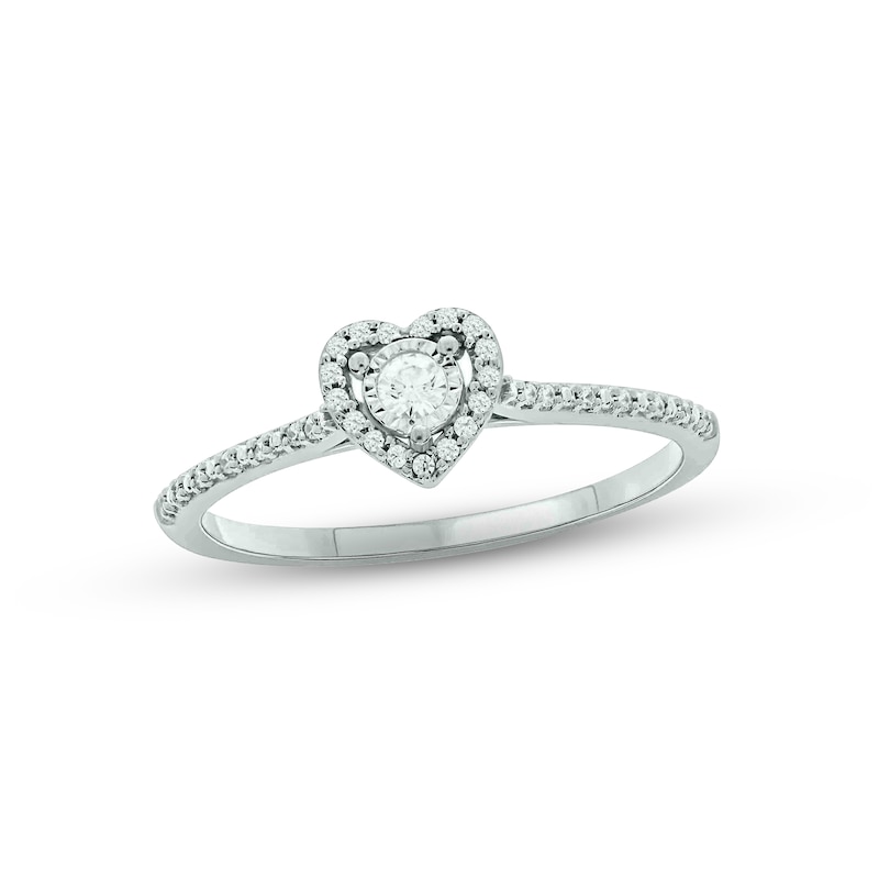 Main Image 1 of Diamond Heart Halo Promise Ring 1/6 ct tw 10K White Gold