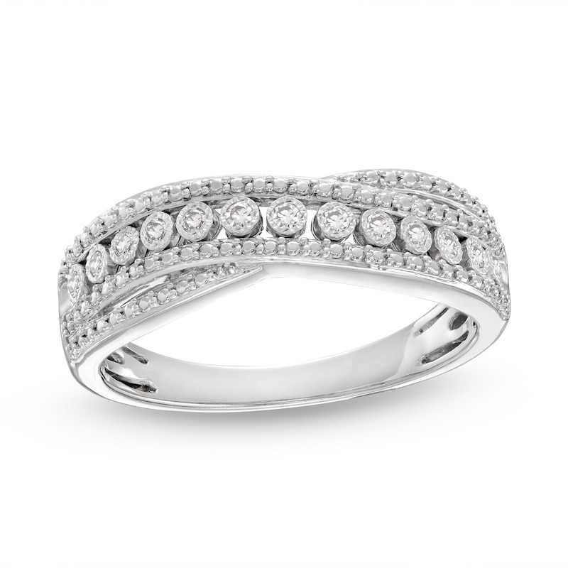 Main Image 1 of Diamond Crossover Ring 1/10 ct tw Round-cut Sterling Silver