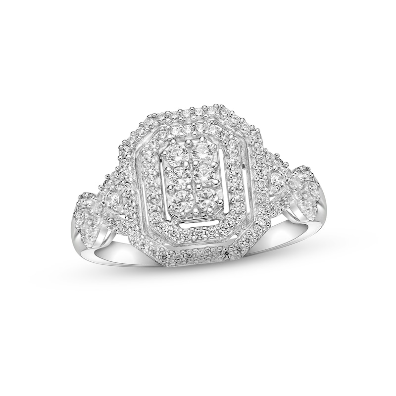 Main Image 1 of Diamond Octagon Ring 1/2 ct tw Round-cut Sterling Silver
